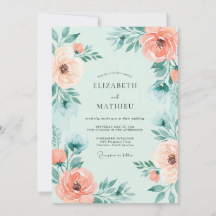 Invitación Boda floral resplandeciente en verde menta