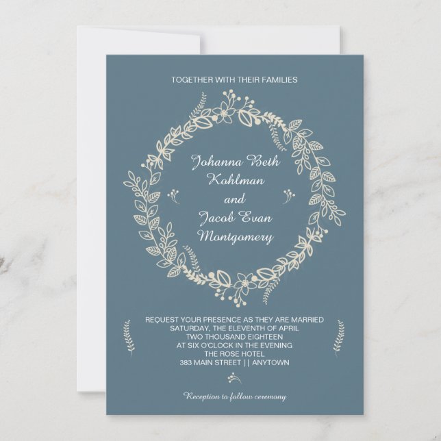 Invitación Boda floral resumida azul rústico de la guirnalda (Anverso)