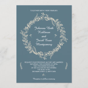 Invitación Boda floral resumida azul rústico de la guirnalda