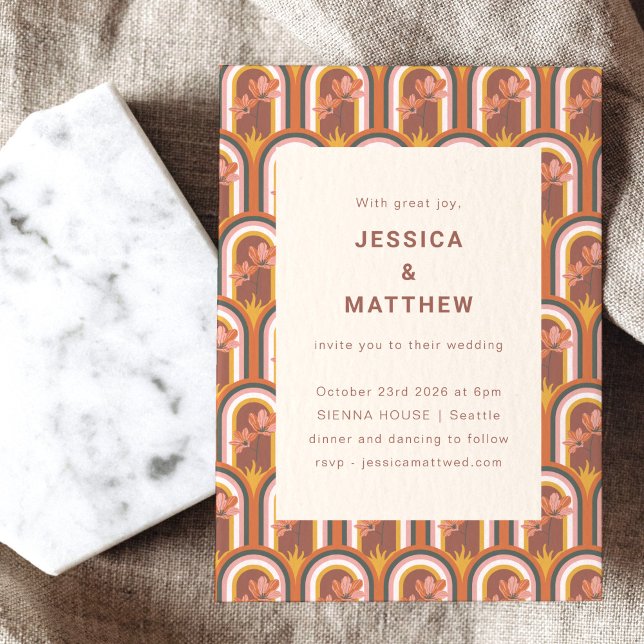Invitación Boda floral retro bohemio otoño terracota (Subido por el creador)