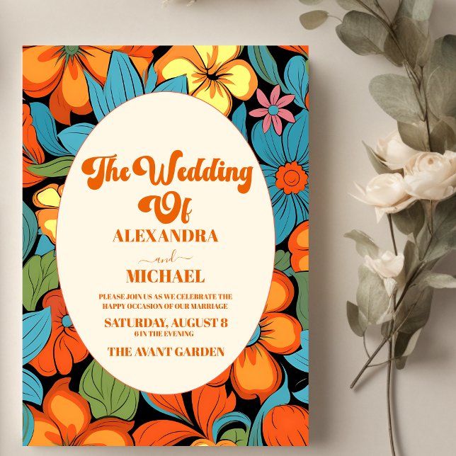Invitación Boda floral retro boho de los setenta (Subido por el creador)