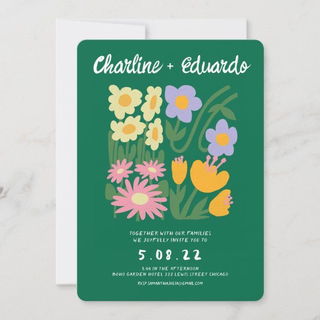 Invitación Boda floral retro-contemporáneo (Anverso)