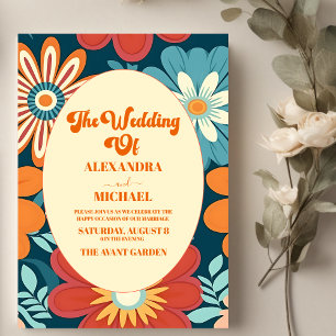 Invitación Boda Floral Retro de los Setenta