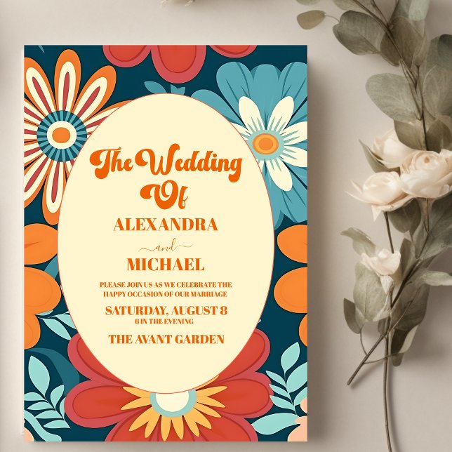 Invitación Boda Floral Retro de los Setenta (Subido por el creador)