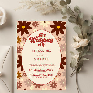 Invitación Boda Floral Retro Groovy Moderno de los 70