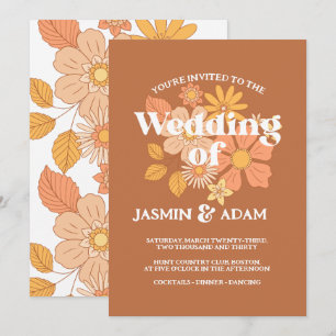 Invitación Boda Floral Retro Otoño Terracota