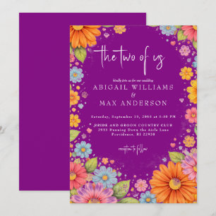 Invitación Boda Floral Retro Púrpura De Los Dos
