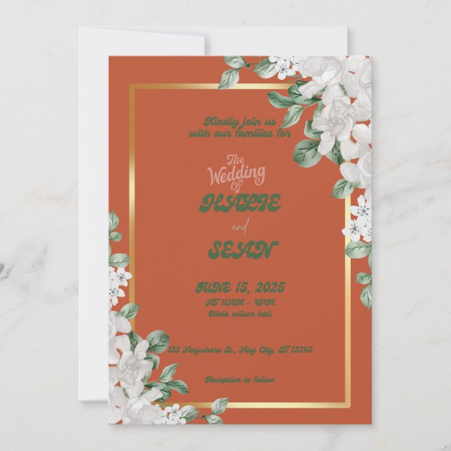 Invitación Boda floral Retro Terracata (Anverso)