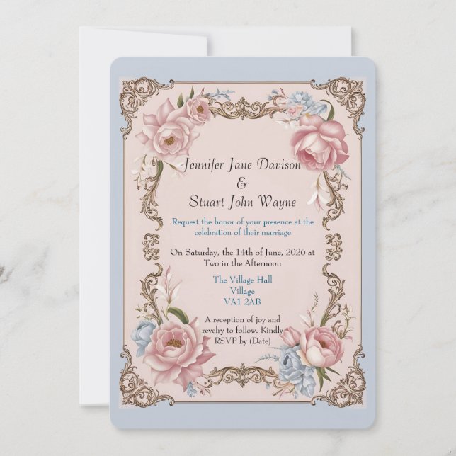 Invitación Boda floral rococo romántico (Anverso)