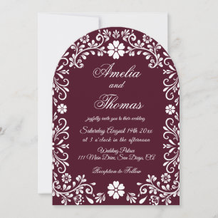 Invitación Boda floral roja borgoña