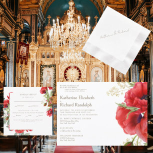 Invitación Boda floral roja de ambos padres 2 lugares Blanca