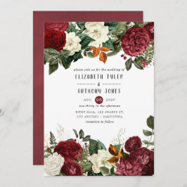 Invitación Boda Floral Roja de Borgoña