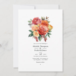 Invitación Boda floral roja, naranja y salvia
