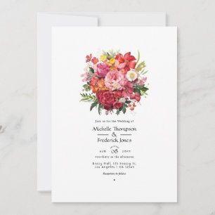 Invitación Boda floral roja, rosa y verde