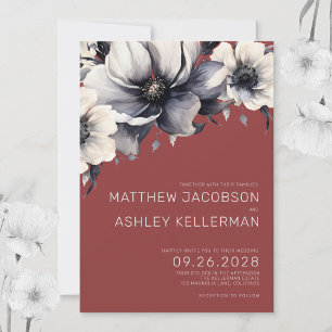 Invitación Boda Floral Roja Rústica Moderna Elegante