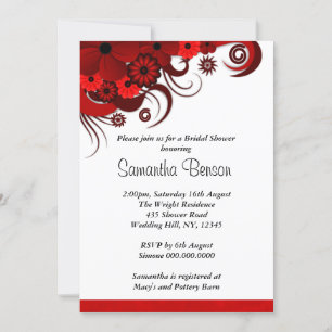 Invitación Boda floral roja y blanca invitan a duchas de novi