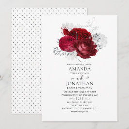 Invitación Boda floral roja y plateada