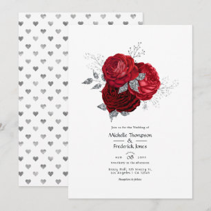 Invitación Boda floral roja y plateada