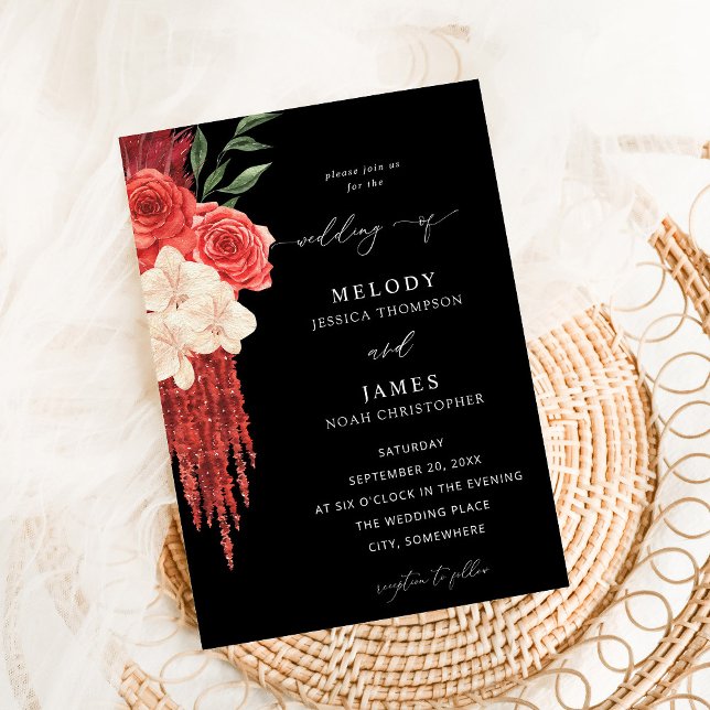Invitación Boda Floral Rojo - Negro (Subido por el creador)