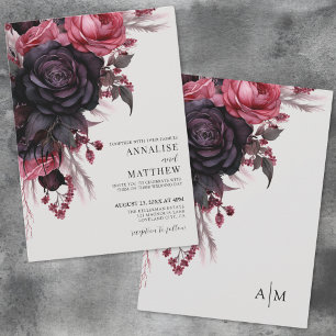 Invitación Boda Floral Rojo Negro