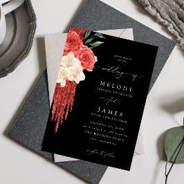 Invitación Boda floral rojo - negro V2