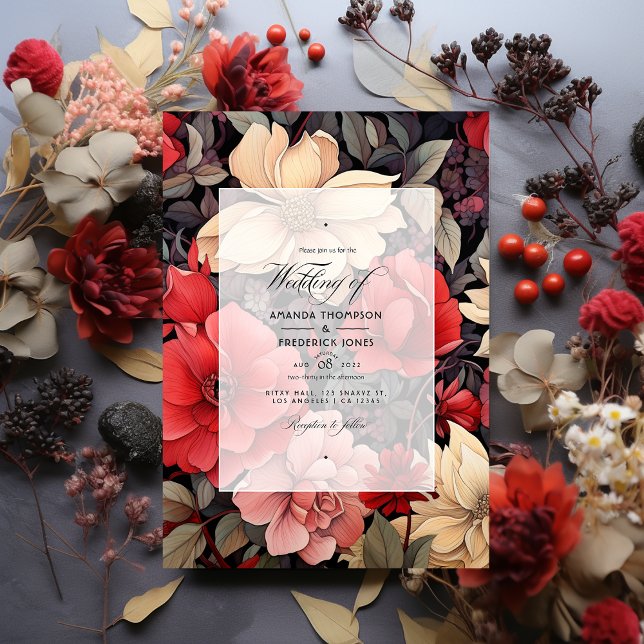 Invitación Boda Floral Rojo, Negro y Taupe (Subido por el creador)