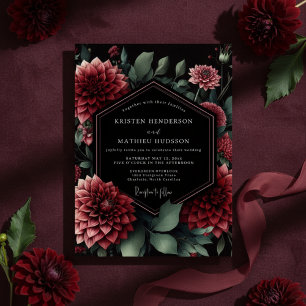 Invitación Boda Floral Rojo Profundo y Melancólico