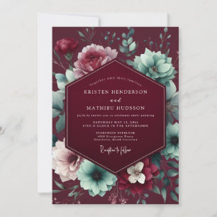 Invitación Boda Floral Rojo Profundo y Melancólico