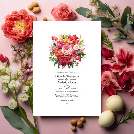 Invitación Boda floral rojo, rosa y verde