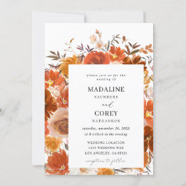 Invitación Boda floral rojo y Naranja otoño