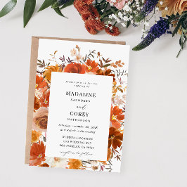 Invitación Boda floral rojo y Naranja otoño B
