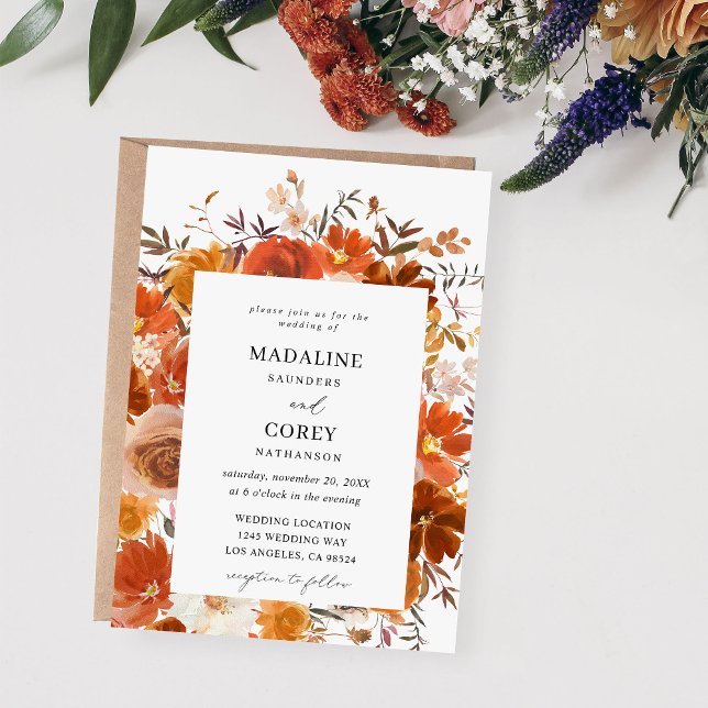 Invitación Boda floral rojo y Naranja otoño B (Subido por el creador)