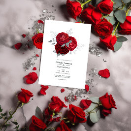 Invitación Boda floral rojo y plateado