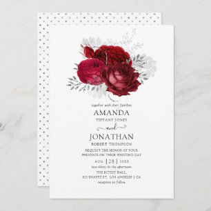 Invitación Boda floral rojo y plateado
