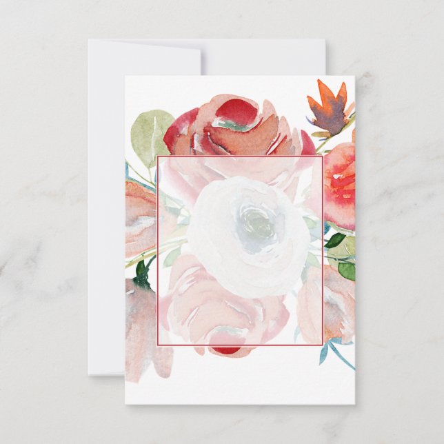 Invitación Boda floral rojo y rosa con presupuesto en blanco (Anverso)