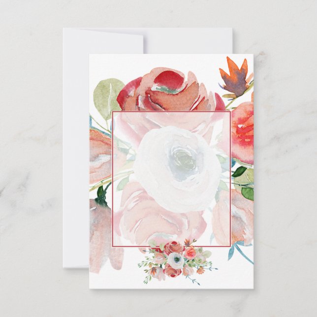 Invitación Boda floral rojo y rosa con presupuesto en blanco (Anverso)