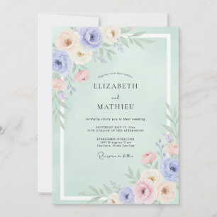 Invitación Boda Floral Romance a la Menta