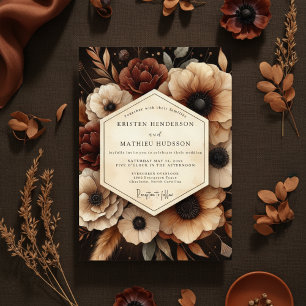 Invitación Boda Floral Romance Crepúsculo Borgoña
