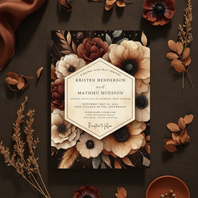Invitación Boda Floral Romance Crepúsculo Borgoña (Subido por el creador)