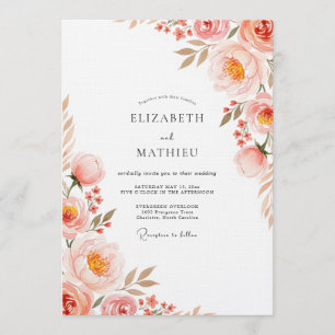 Invitación Boda Floral Romance de Peonía Coral