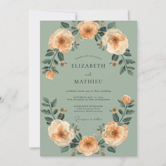 Invitación Boda Floral Romance Melocotón Salvia (Anverso)