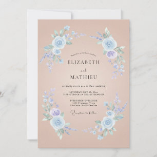 Invitación Boda floral romántica azul en polvo