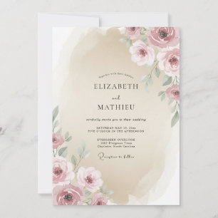 Invitación Boda floral romántica beige de arena