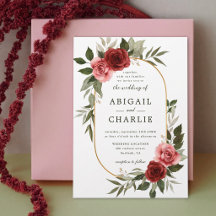 Boda floral romántica con acuarela roja y salvia