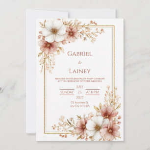 Invitación Boda Floral Romántica con Boceto de Rosa Polvorien