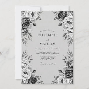 Invitación Boda floral romántica con carbón
