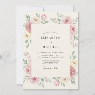 Invitación Boda floral romántica con crema rosada