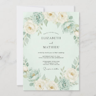 Invitación Boda floral romántica con menta