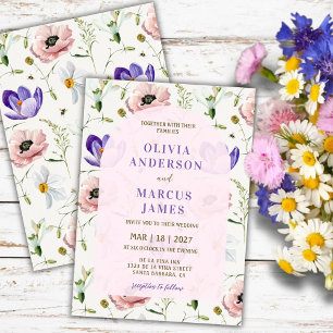 Invitación Boda floral romántica con tonos rosados y lavanda