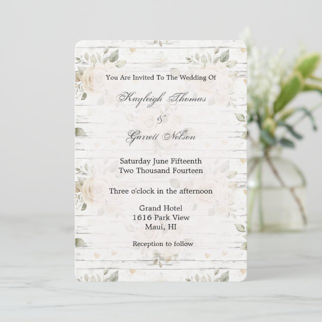 Invitación Boda floral romántica crema blanca (Anverso de pie)